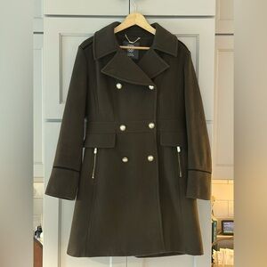 Vince Camuto Double-Breasted Olive Green Wool Blend Coat